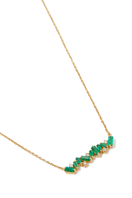 Emerald  Baguettes Sparkler Bar Necklace